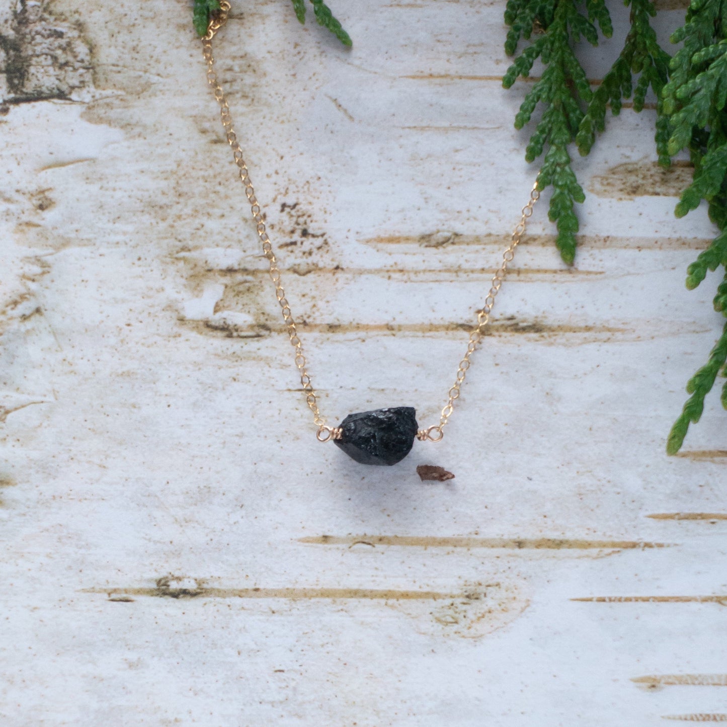 Black Tourmaline Rough Nugget Necklace