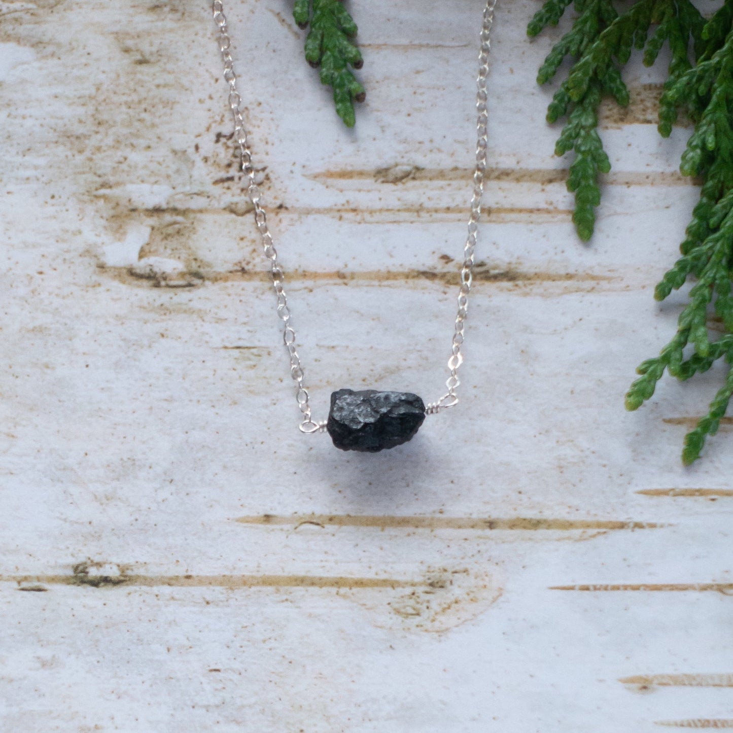 Black Tourmaline Rough Nugget Necklace