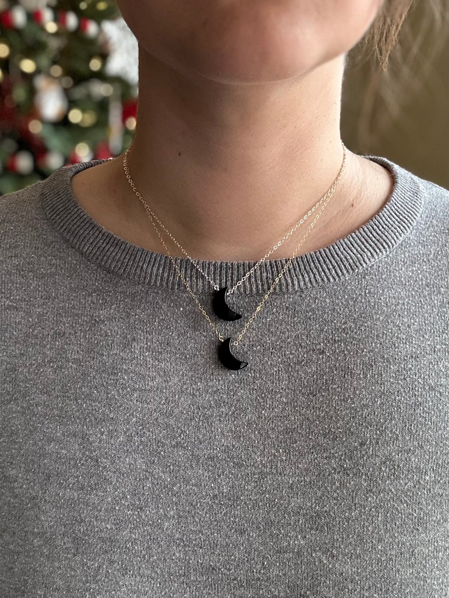Crescent Moon Gemstone Necklace