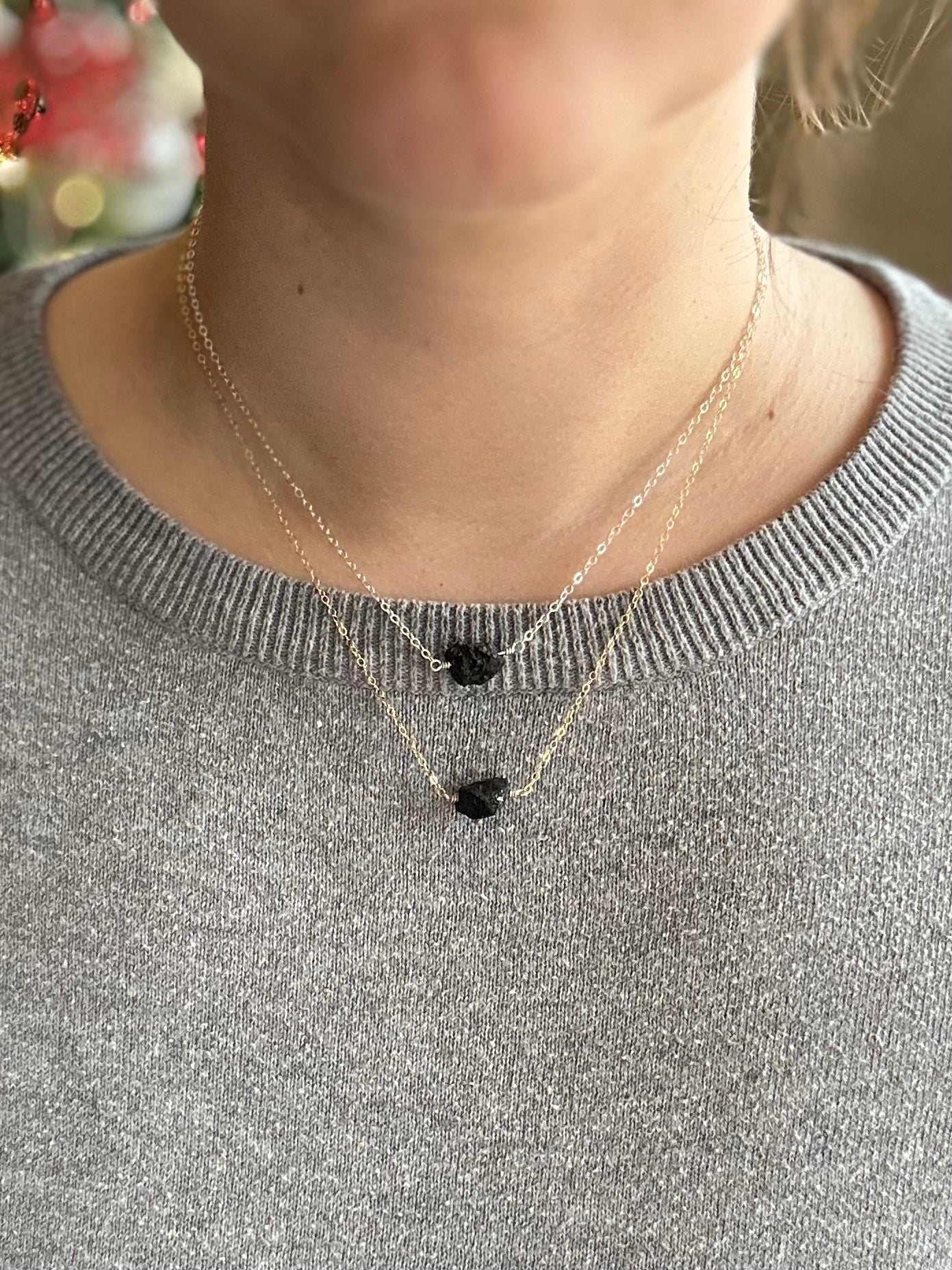 Black Tourmaline Rough Nugget Necklace
