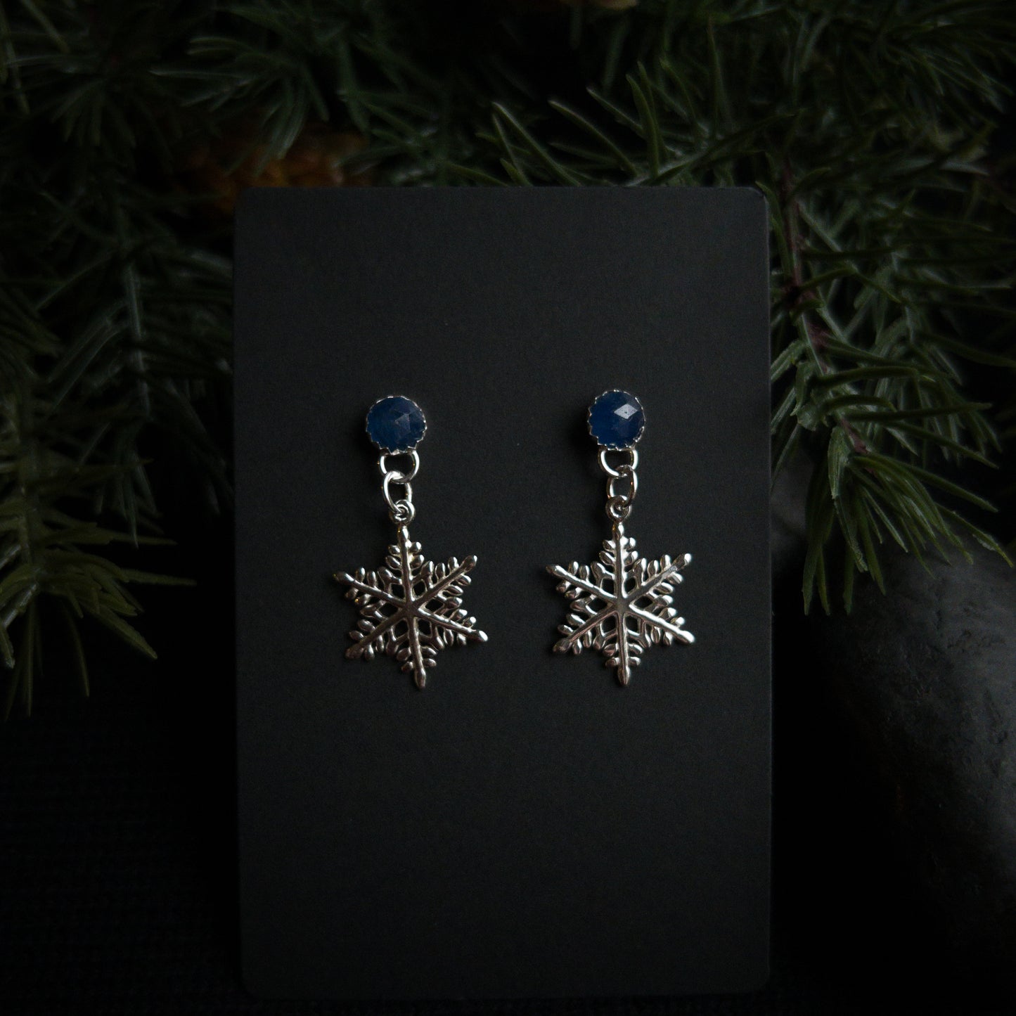 Sapphire Snowflake Danglers