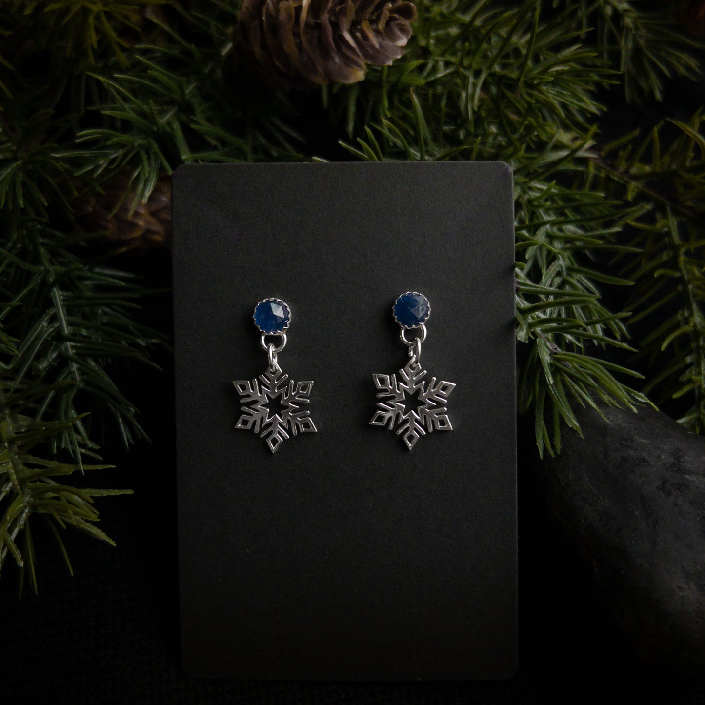 Sapphire Snowflake Danglers