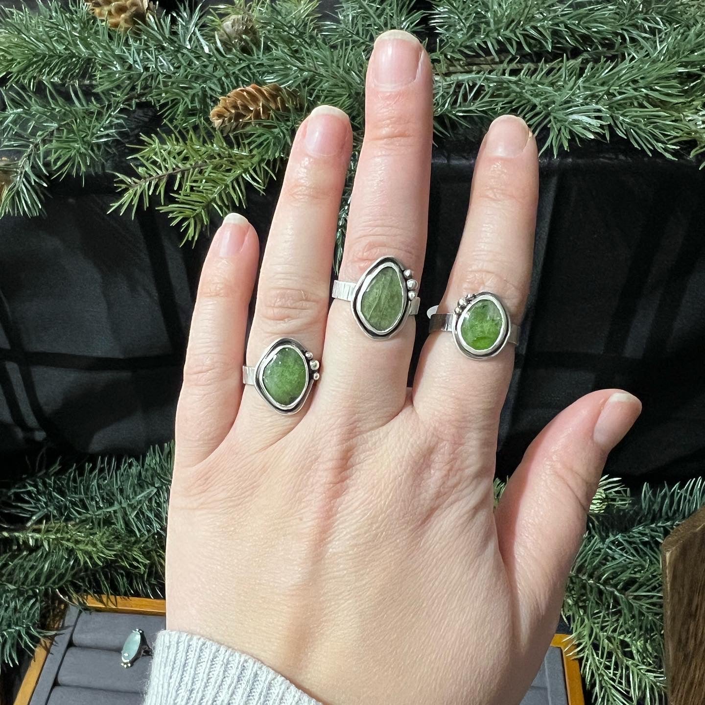 Summer Aspen Ring with Green Diopside Size 6.75