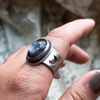 Black Moonstone Wide Band Ring