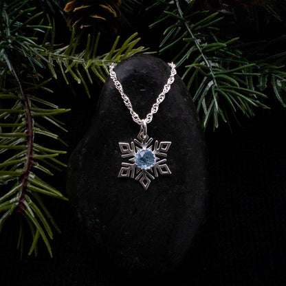 Dainty Snowflake Pendant with Aquamarine