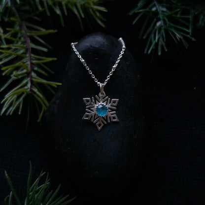 Dainty Snowflake Pendant with Blue Apatite