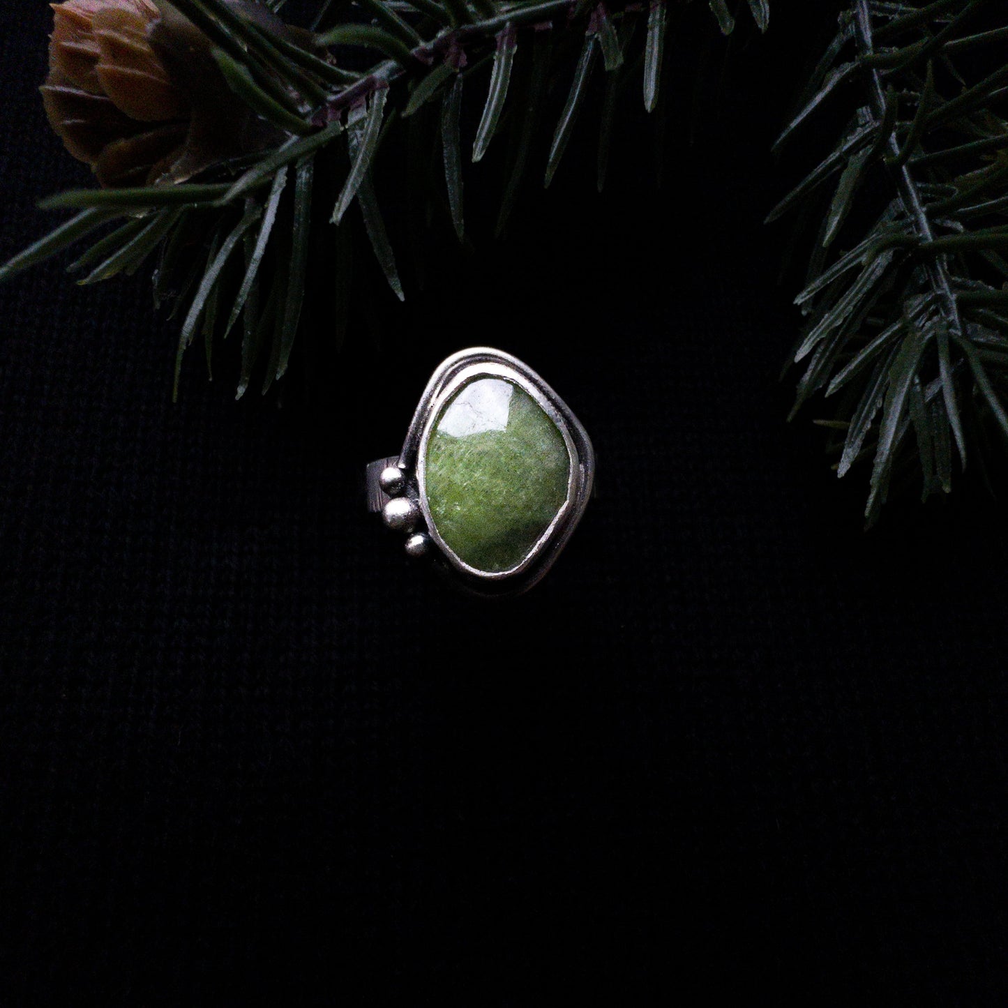 Summer Aspen Ring with Green Diopside Size 6.75